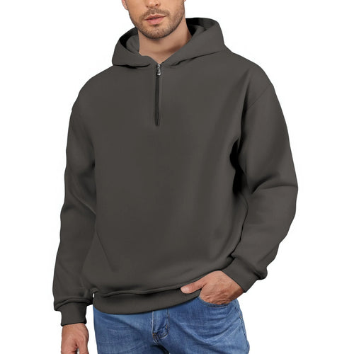 Men'S Quarter Zip Hoodies Zip up Solid Color Hoodie Long Sleeve Drop Shoulder Sweatshirt Casual Pullover Dark Gray 2XL